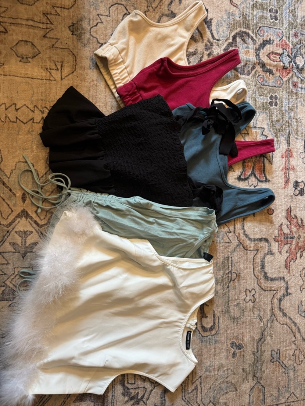 SHEIN Tank & Crop Top Mix - White, Black, Burgundy, Sage, Teal